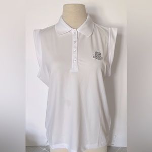 Ladies capped sleeve 4 button white Polo w Logo golf tennis Pickleball NWT